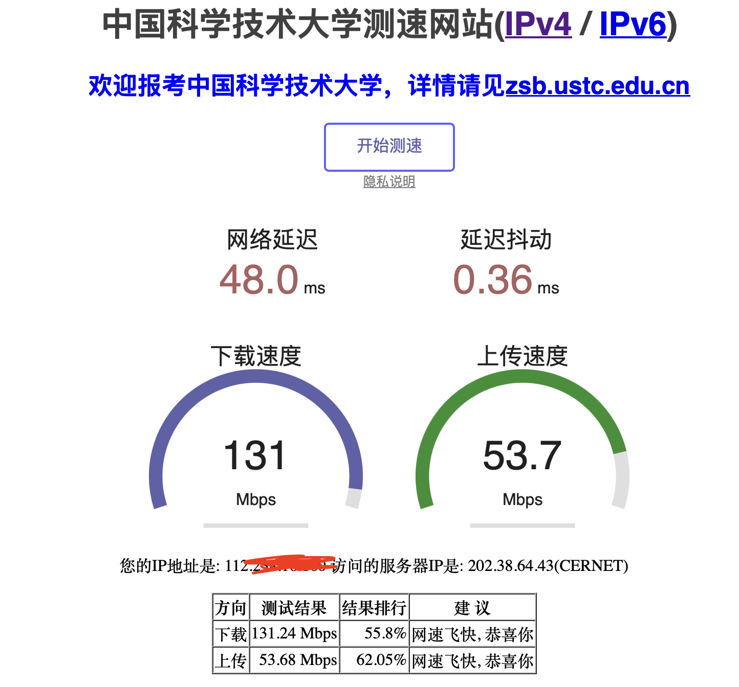中科大网速测试基准