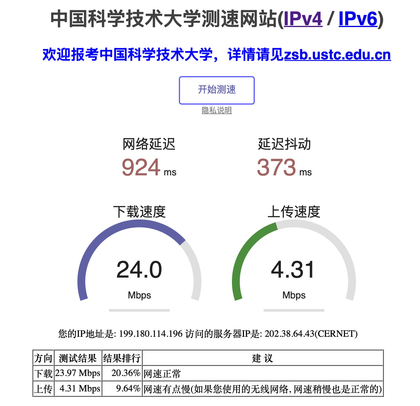 搬瓦工-中科大网速测试